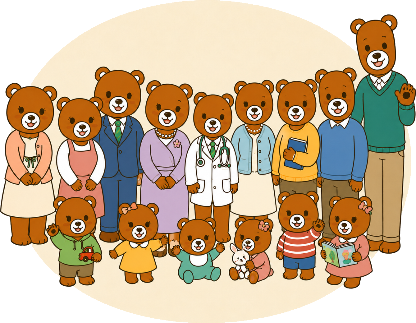 中田院長一家のイラスト（院長一家みんなのクマ）